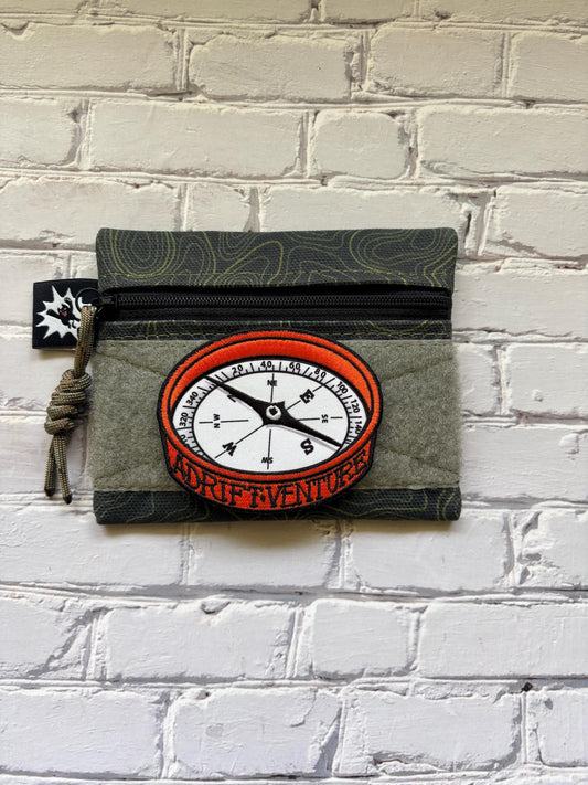 Adventure Pouch EDC Zipper Bag, Compass Morale Patch Included, Topo Map Canvas Pouch with Velcro Loop Panel, Everyday Carry Gear
