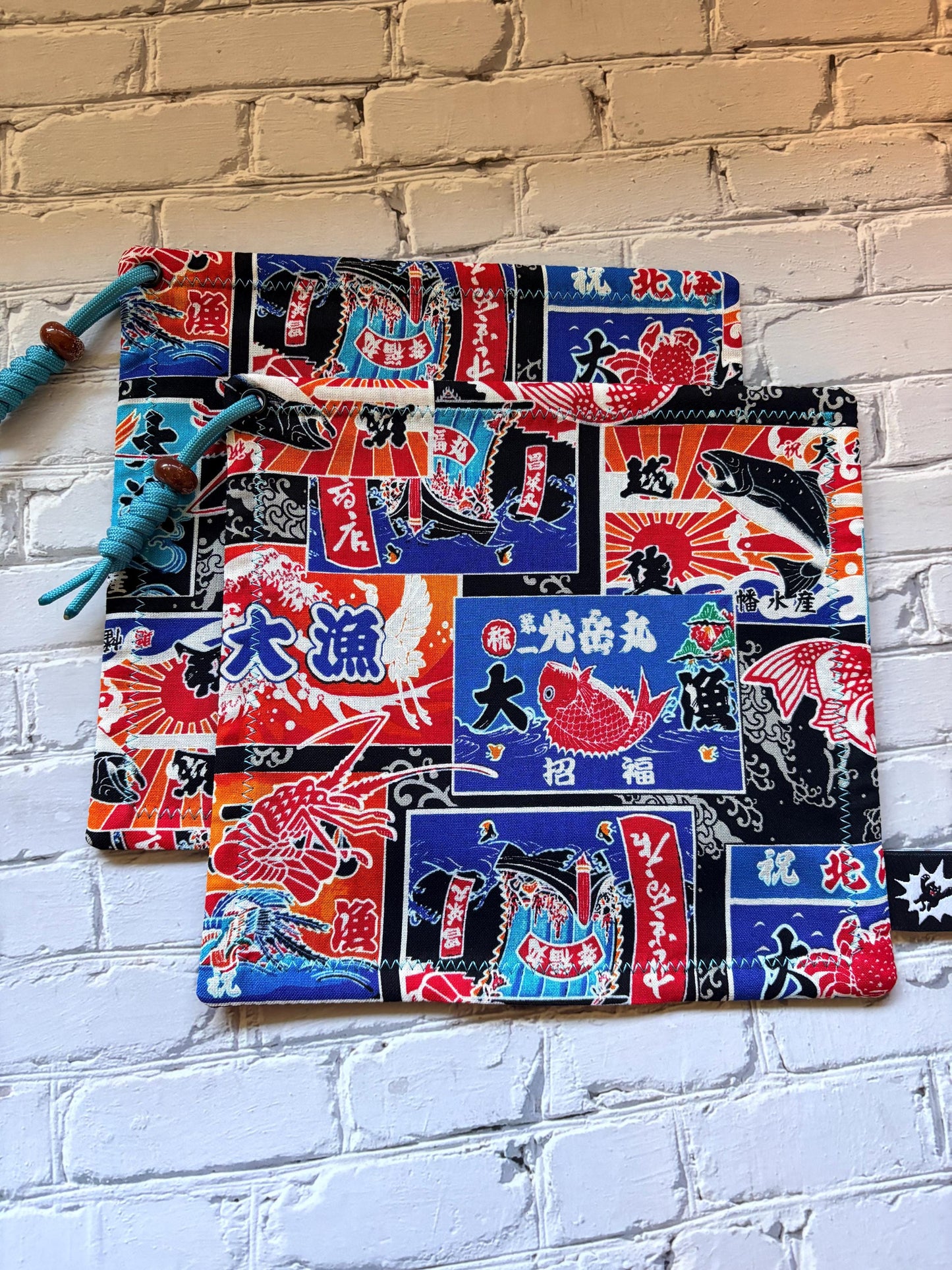 EDC Hank with Paracord Pull, Japanese Fishing Flag Print, Microfiber Suede Lens Cloth, Everyday Carry Gift for Him, Limited Run Hank