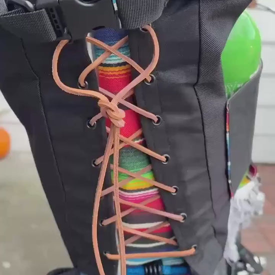 Attack Cat Bags Sissy Bar Bag – Waxed Canvas Roll Top Moto Bag with Leather Lace Back | Custom Prints | Motorcycle Gear Sack (10L)