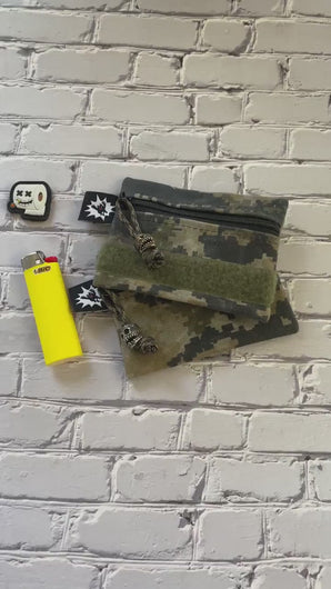 Waxed Canvas EDC Pouch | Mini Pouch | Small Zipper Wallet | Everyday Carry Bag | Hook and Loop Pouch | EDC Gear | Camo Tactical Scull Bead
