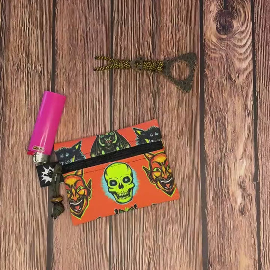 Waxed Canvas EDC Pouch | Mini Pouch | Small Zipper Wallet | Everyday Carry Bag | Hook and Loop Pouch | EDC Gear | Vintage Horror Halloween