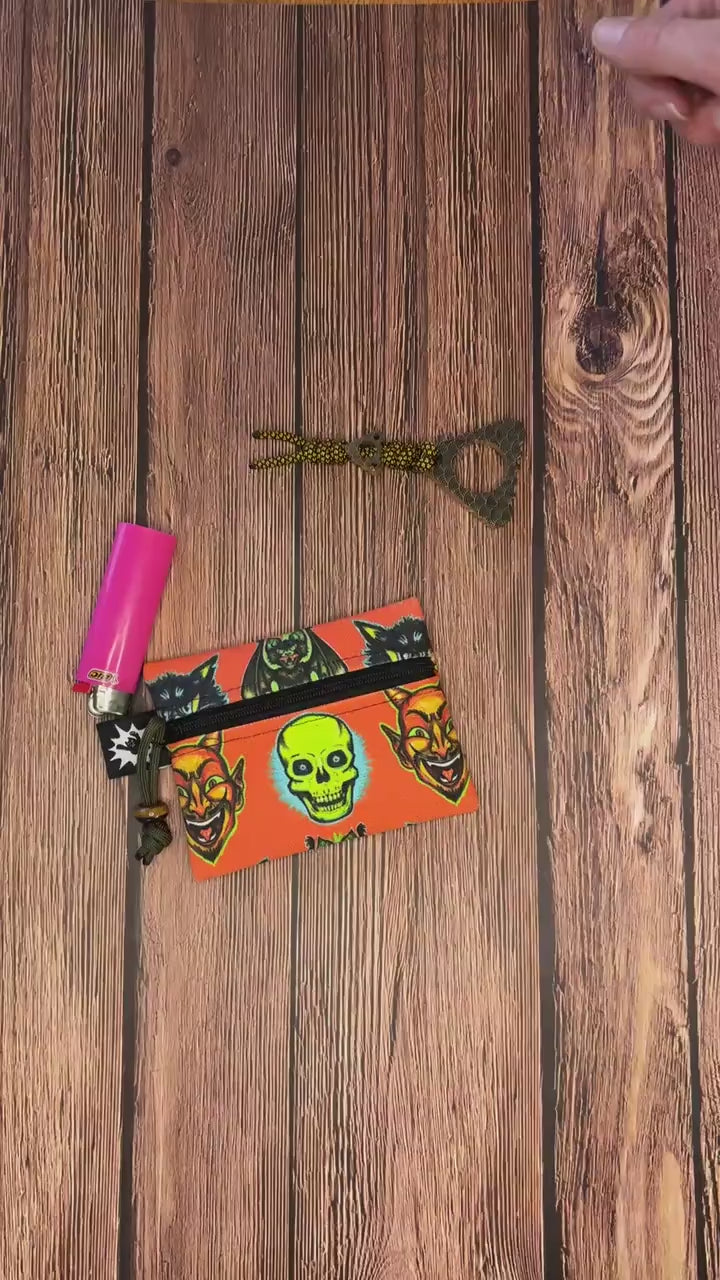 Waxed Canvas EDC Pouch | Mini Pouch | Small Zipper Wallet | Everyday Carry Bag | Hook and Loop Pouch | EDC Gear | Vintage Horror Halloween