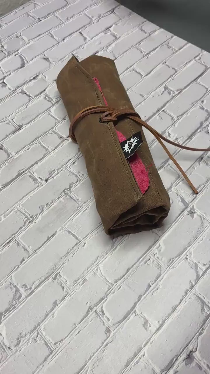 Waxed Canvas Tool Roll: Leather Closure, Mechanic Organizer, Moto Travel