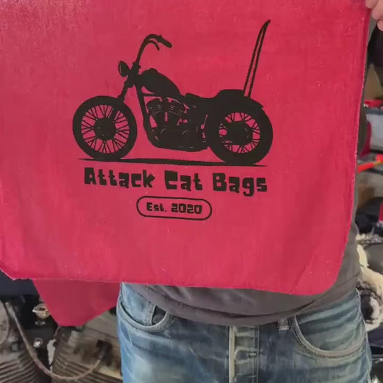 Attack Cat Bags Shop Towels – Set of 3 Red Garage Rags with Motorcycle Print | Mechanic Gift | Reusable Shop Cloth | Handmade in USA