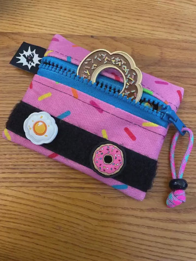 Waxed Canvas EDC Pouch | Mini Pouch | Small Zipper Wallet | Everyday Carry Bag | Hook and Loop Pouch | EDC Gear | Donut Sprinkles Pink