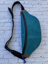 Load image into Gallery viewer, Teal Waxed Canvas Sling Bag
