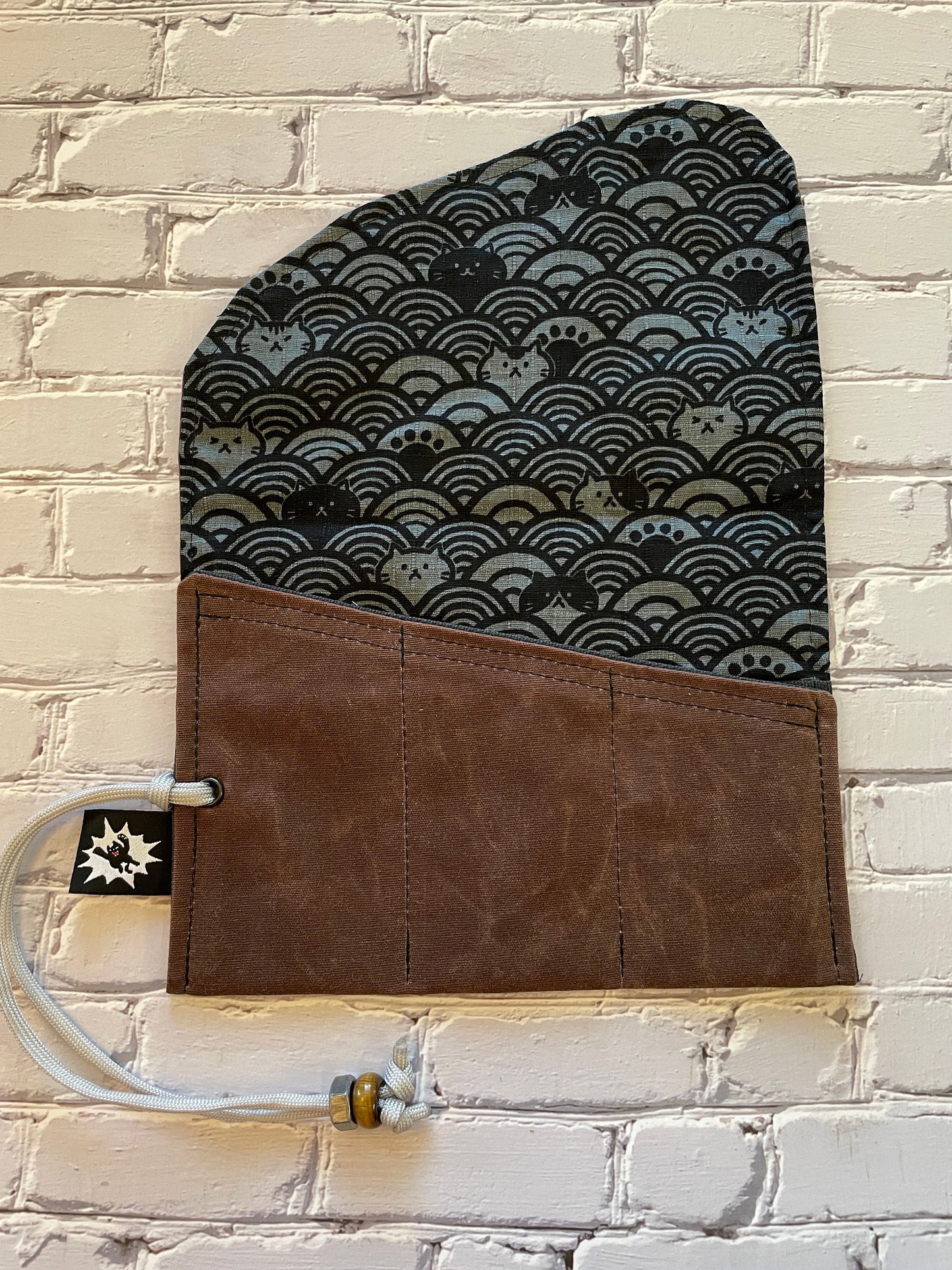 EDC Tool Roll | Waxed Canvas Tool Pouch | Every Day Carry Gear | Edc Pocket Organizer | Knife Roll | Seigaiha Wave Hank| Cat Wave Red