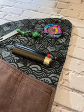 Load image into Gallery viewer, EDC Tool Roll | Waxed Canvas Tool Pouch | Every Day Carry Gear Bag | Pocket Organizer | Knife Roll | Pocket Dump Display Hank |Grey cat wave
