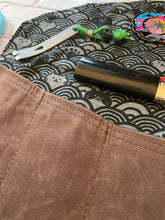 Load image into Gallery viewer, EDC Tool Roll | Waxed Canvas Tool Pouch | Every Day Carry Gear Bag | Pocket Organizer | Knife Roll | Pocket Dump Display Hank |Grey cat wave
