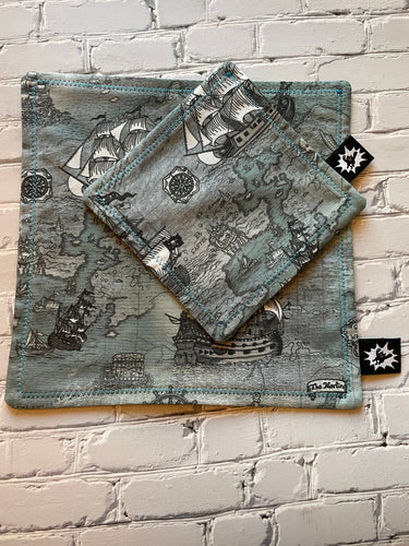 EDC Hank | Handkerchief for Every Day Carry | EDC Gear | Hank For EDC Organizer Pouch | Pirate Ship  | Paracord | Vintage Treasure Map