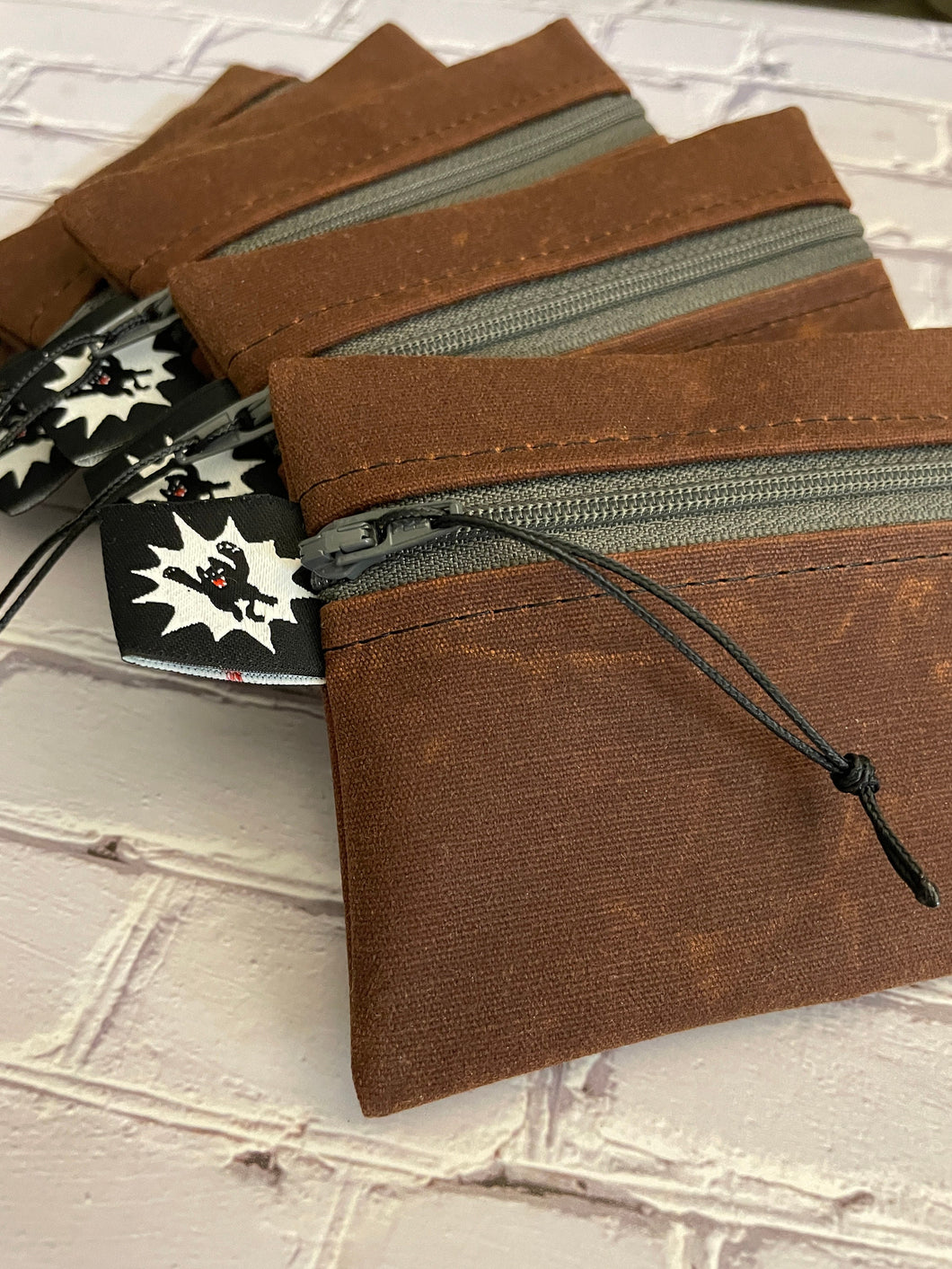 Waxed Canvas EDC Pouch | Mini Pouch | Small Zipper Wallet | Everyday Carry Bag | Hook and Loop Pouch | EDC Gear | Pecan Brown