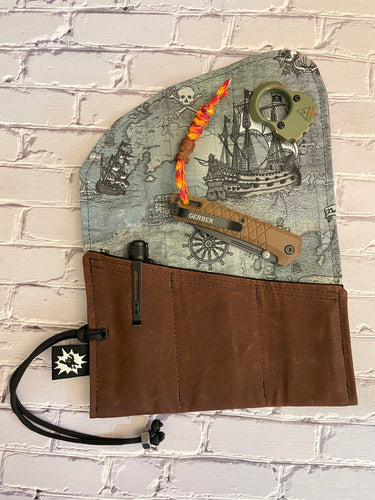 EDC Tool Roll | Waxed Canvas Tool Pouch | Every Day Carry Gear Bag |Pocket Organizer | Knife Roll | Pocket Dump Display Hank | Treasure map