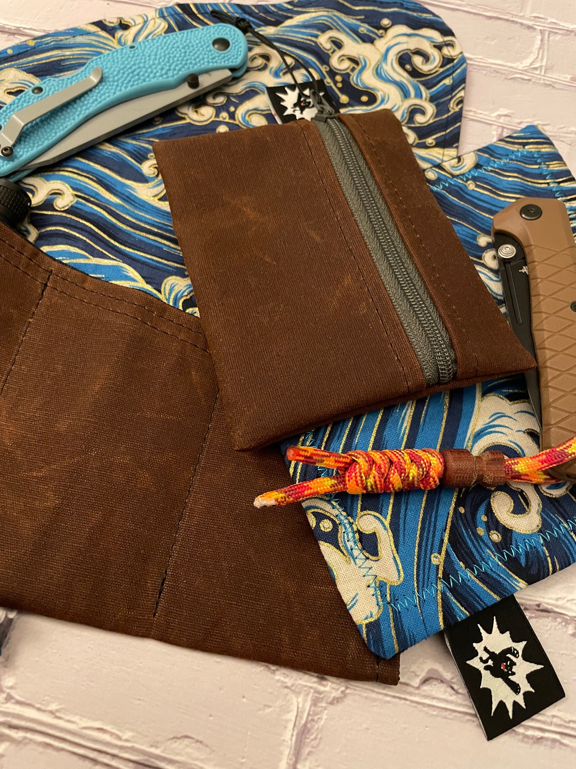EDC Hank Set | Handkerchief for Every Day Carry |  Gear for EDC Organizer Pouch | Gift Set | Pocket Dump Combo Pack | Seigaiha Wave Blue