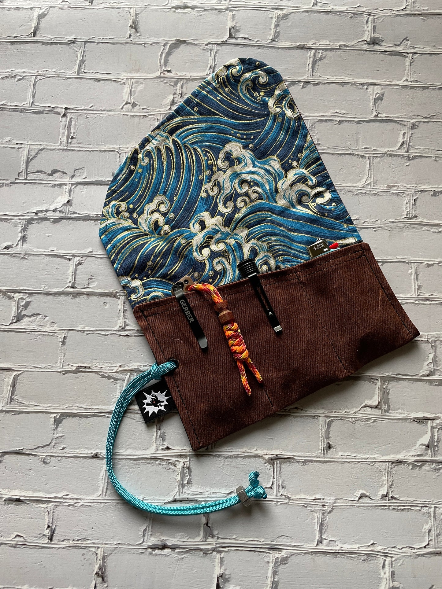 EDC Hank Set | Handkerchief for Every Day Carry |  Gear for EDC Organizer Pouch | Gift Set | Pocket Dump Combo Pack | Seigaiha Wave Blue