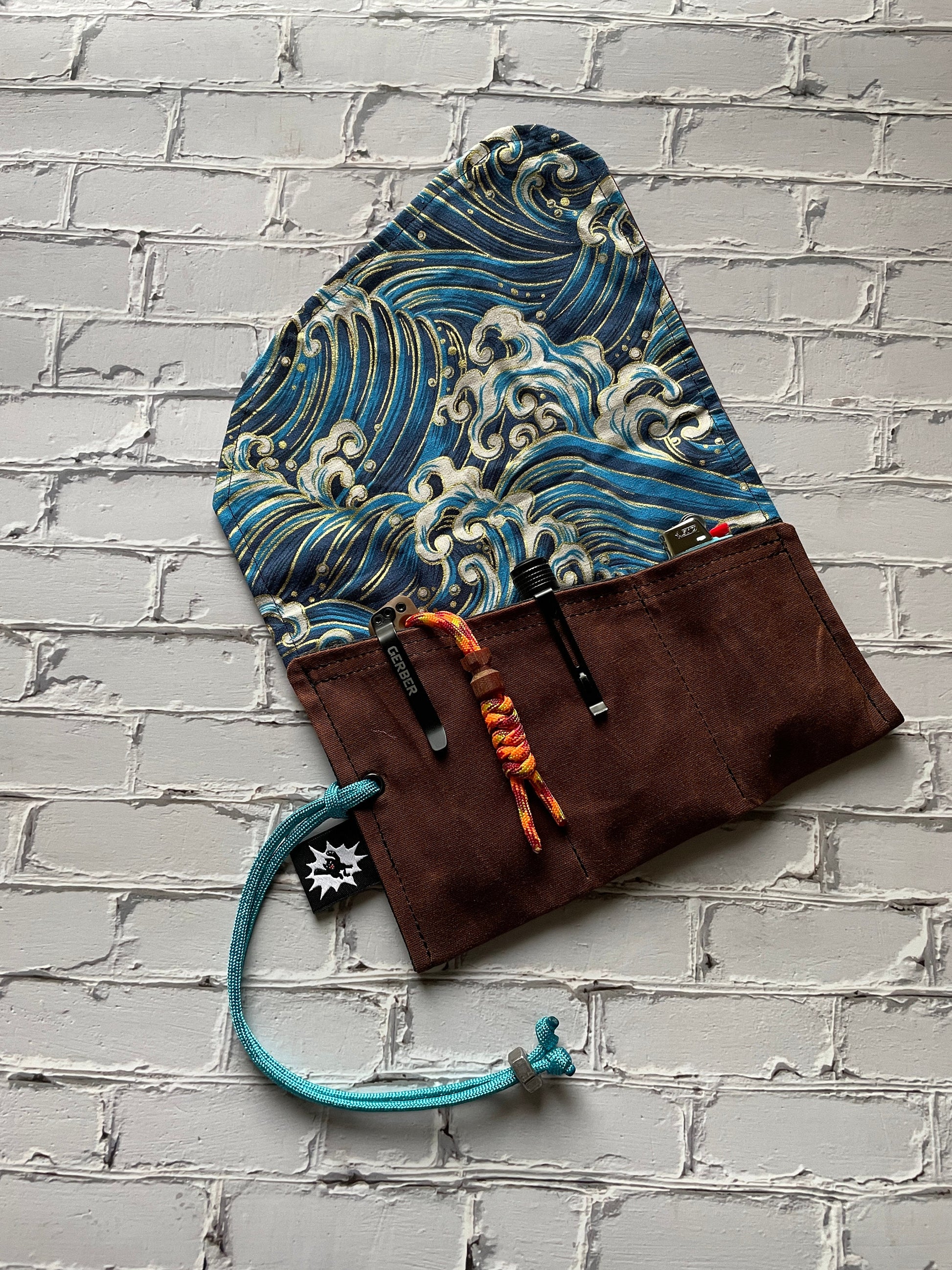 EDC Hank Set | Handkerchief for Every Day Carry |  Gear for EDC Organizer Pouch | Gift Set | Pocket Dump Combo Pack | Seigaiha Wave Blue