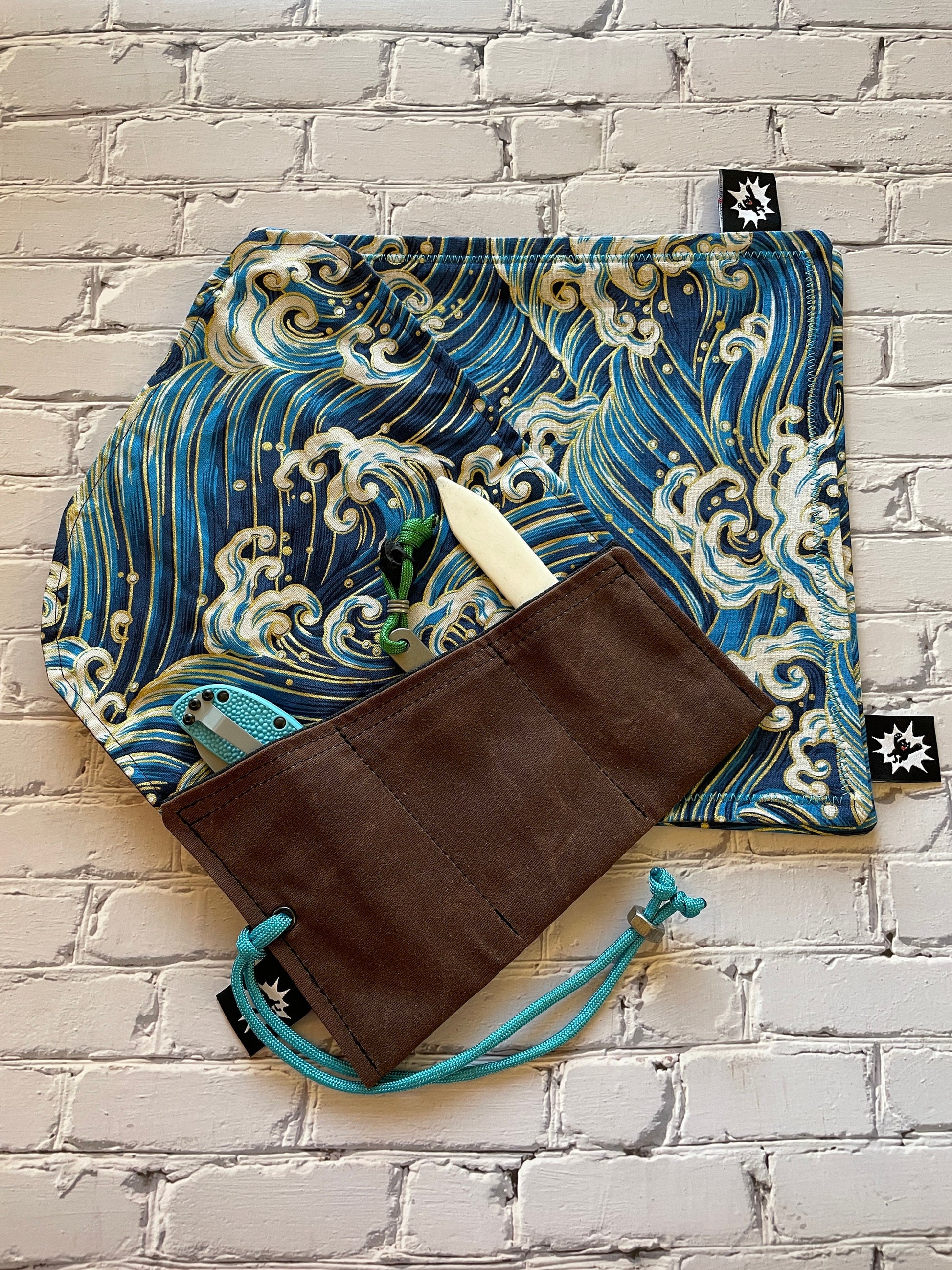 EDC Hank Set | Handkerchief for Every Day Carry |  Gear for EDC Organizer Pouch | Gift Set | Pocket Dump Combo Pack | Seigaiha Wave Blue