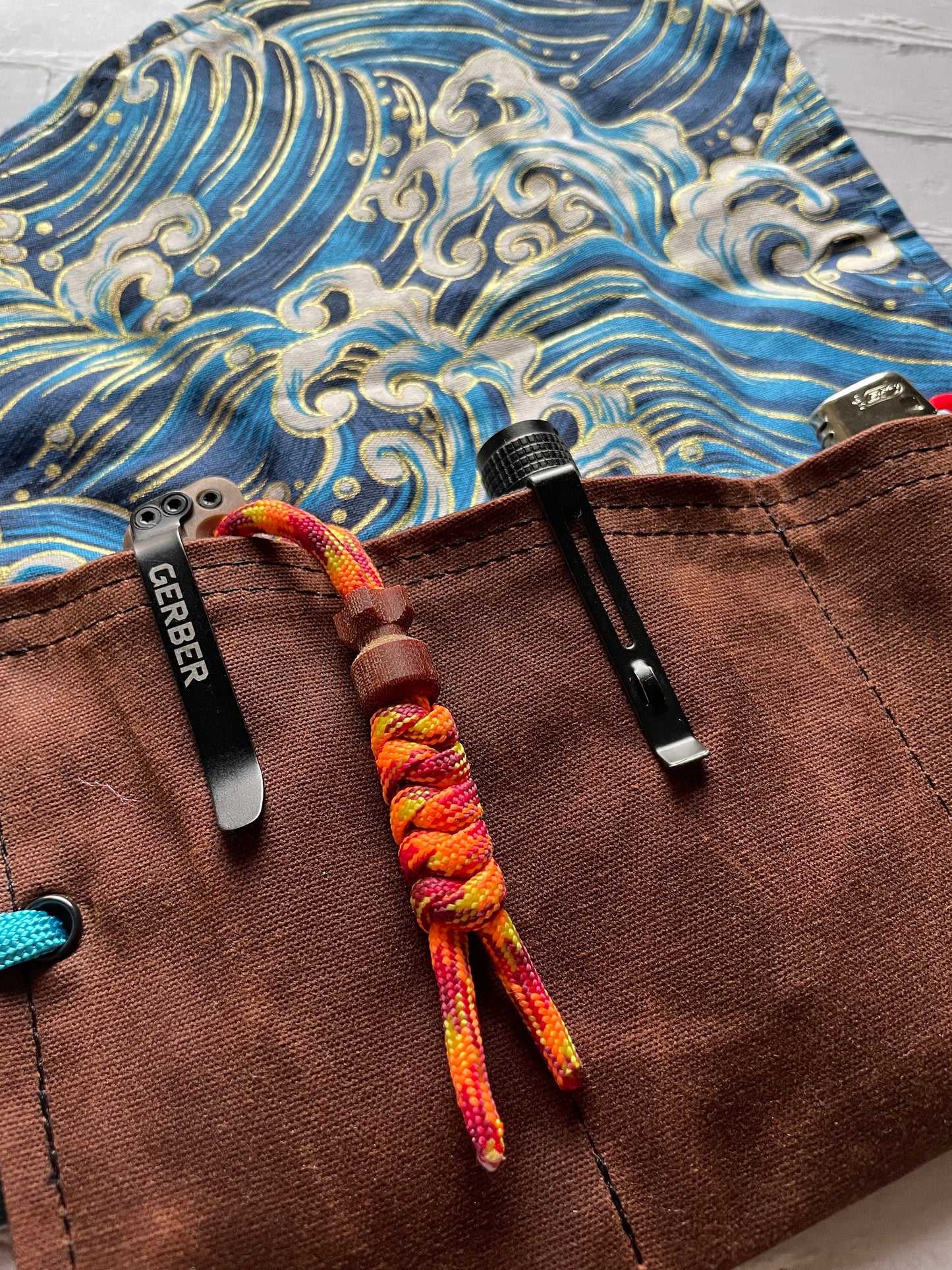 EDC Hank Set | Handkerchief for Every Day Carry |  Gear for EDC Organizer Pouch | Gift Set | Pocket Dump Combo Pack | Seigaiha Wave Blue