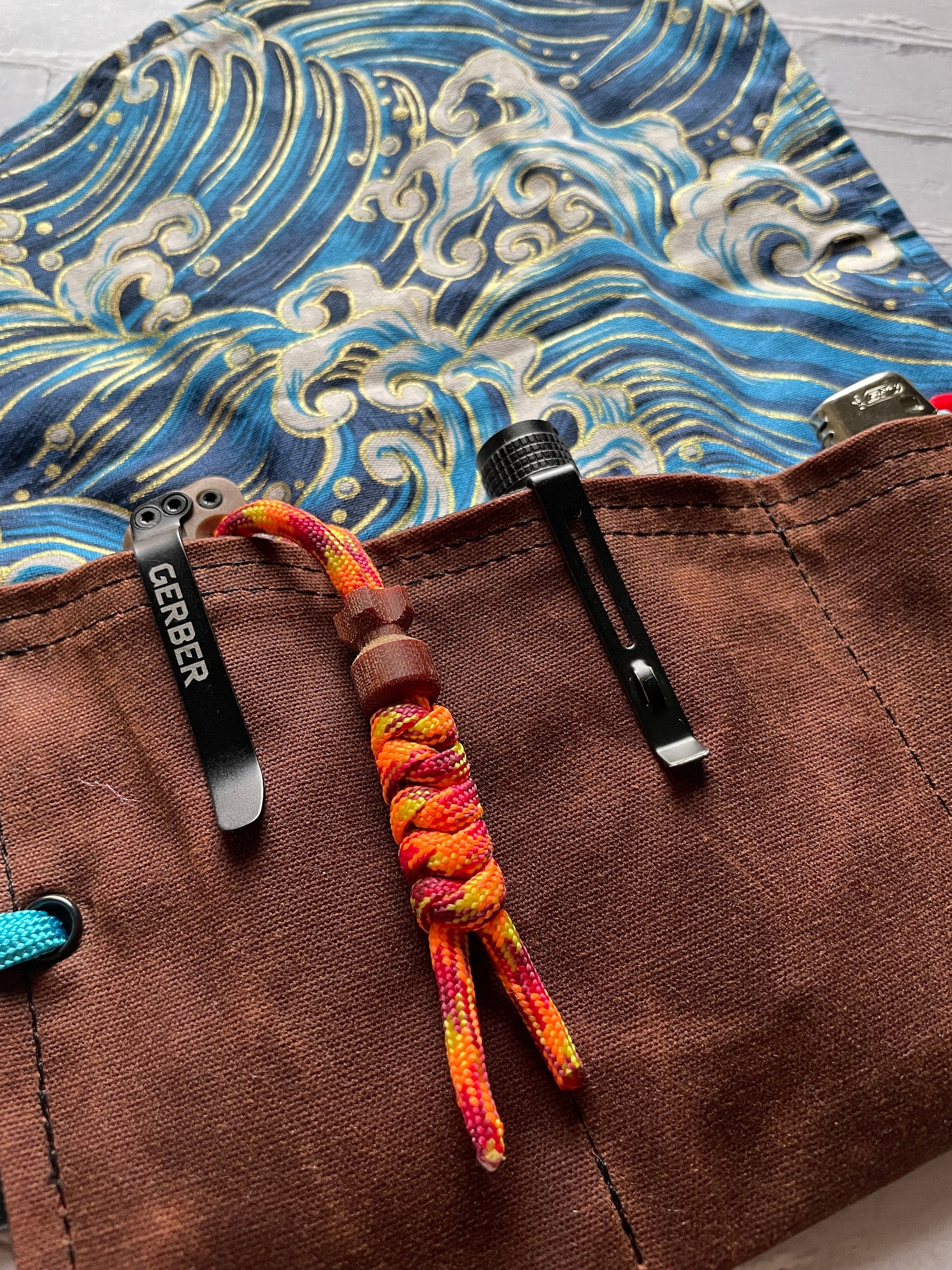 EDC Hank Set | Handkerchief for Every Day Carry |  Gear for EDC Organizer Pouch | Gift Set | Pocket Dump Combo Pack | Seigaiha Wave Blue