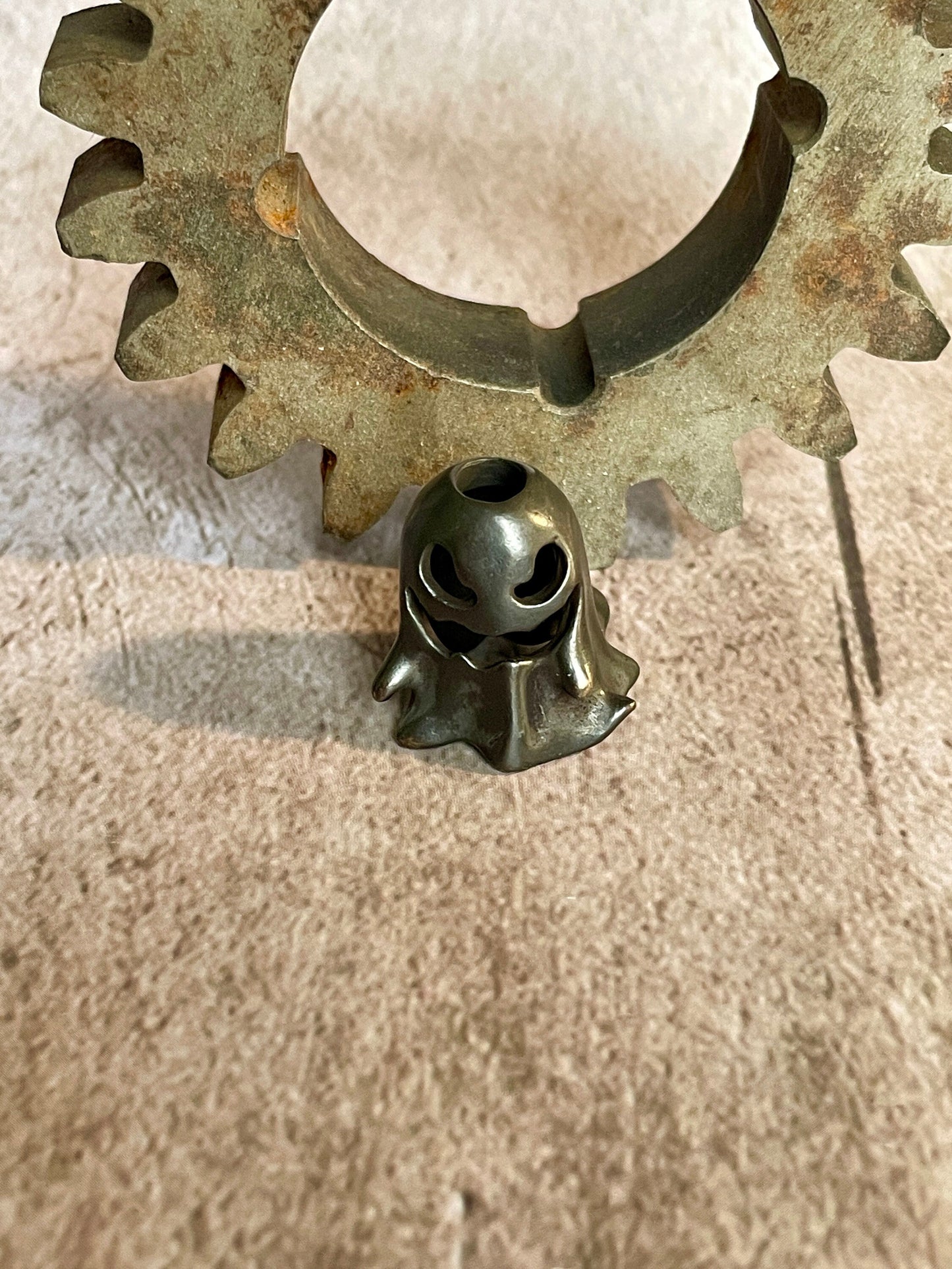 Ghost EDC Knife Paracord Bead | Brass Paracord Bead | EDC Gear | Everyday Carry | Hank Bead | Large Hole Bead | Spooky Black Gray Metal