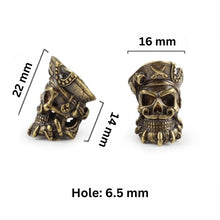 Load image into Gallery viewer, Pirate EDC Knife Paracord Bead | Brass Bead | EDC Gear | Everyday Carry | Hank Bead | Large Hole Bead | Ship Scull Nautical

