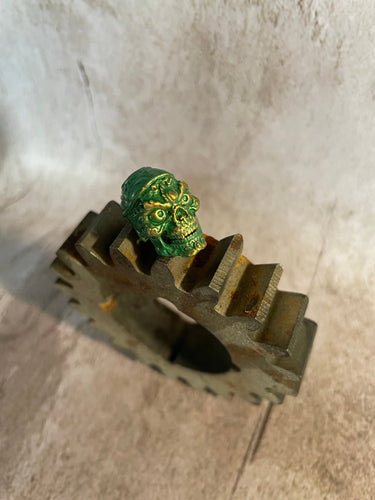 Green Scull EDC Knife Paracord Bead | Brass Bead | EDC Gear | Everyday Carry | Hank Bead | Large Hole Bead | Ornate Design Antique Finish
