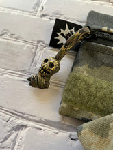 Load image into Gallery viewer, Waxed Canvas EDC Pouch | Mini Pouch | Small Zipper Wallet | Everyday Carry Bag | Hook and Loop Pouch | EDC Gear | Camo Tactical Scull Bead
