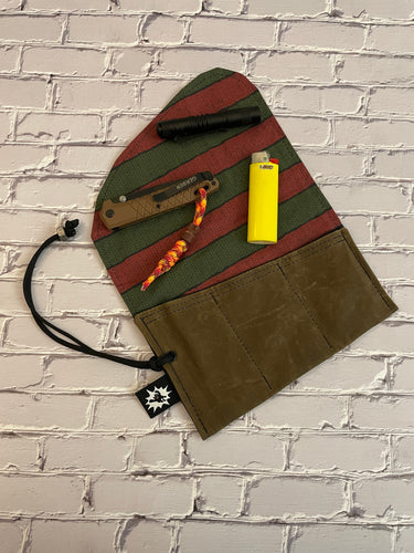 EDC Tool Roll | Waxed Canvas Tool Pouch | Every Day Carry Gear Bag | Edc Pocket Organizer | Knife Roll | Pocket Dump Display Hank | Freddy