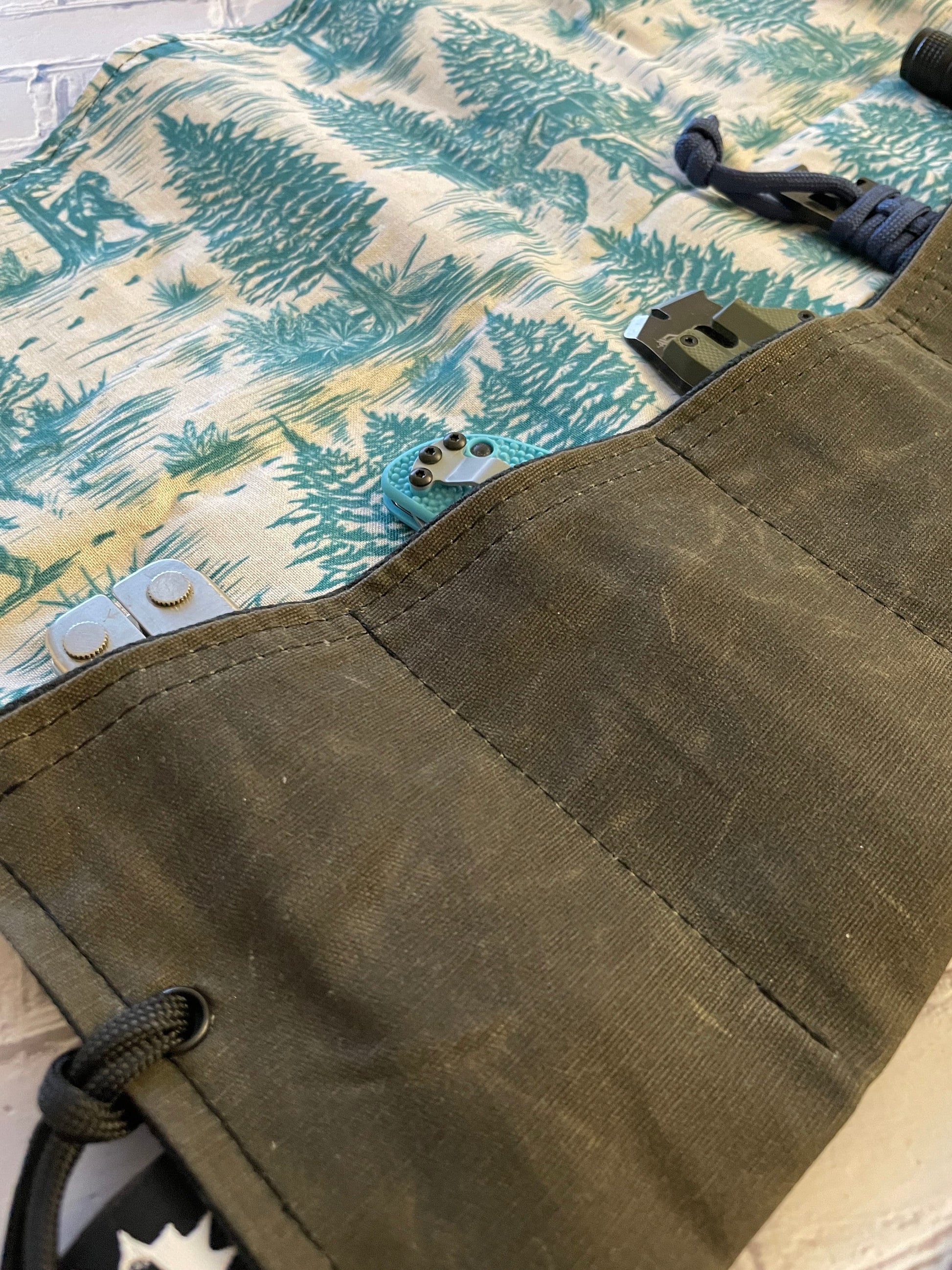 EDC Tool Roll | Waxed Canvas Pouch |Every Day Carry Gear Bag |Pocket Organizer | EDC Knife Roll | Pocket Dump Display Hank |Squatch Six Pack