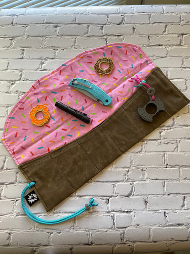 EDC Tool Roll | Waxed Canvas Pouch | Every Day Carry Gear Bag | Pocket Organizer | EDC Knife Roll | Pocket Dump Display Hank |Donut Six Pack