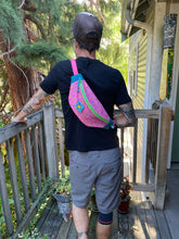 Load image into Gallery viewer, Donut Sprinkles Waxed Canvas Sling Bag | Fanny Pack with Pockets | Roller Skate Sport Bag | Plus Size Belts back | Hot Pink Doughnut Print
