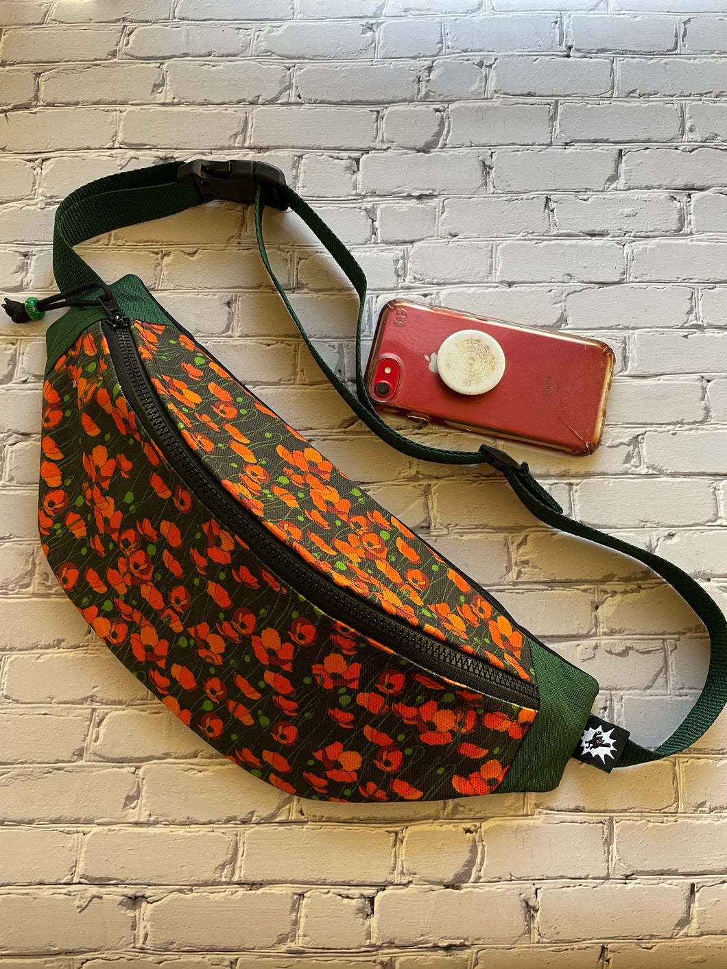 Autumn Poppy Waxed Canvas Sling Bag for Women or Men | Roller Skate Bum Bag | Hip Bag | Cross Body Waist Bag | Fanny Pack Vintage Retro