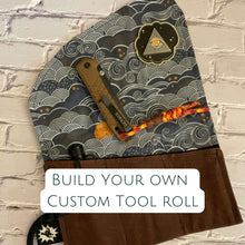 Load image into Gallery viewer, EDC Tool Roll | Waxed Canvas Pouch | Every Day Carry Gear Bag | Pocket Organizer | Knife Roll | Pocket Dump Display Hank | Custom Three Pack
